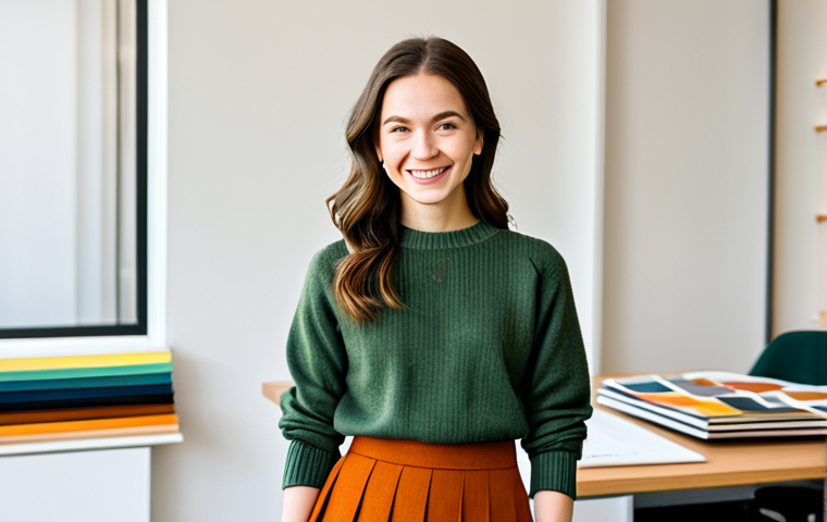 패션 코디네이터의 워크숍 운영 사례 - Color Harmony & Personal Style**
"A smiling woman in a professional setting, such as a fashion desi...