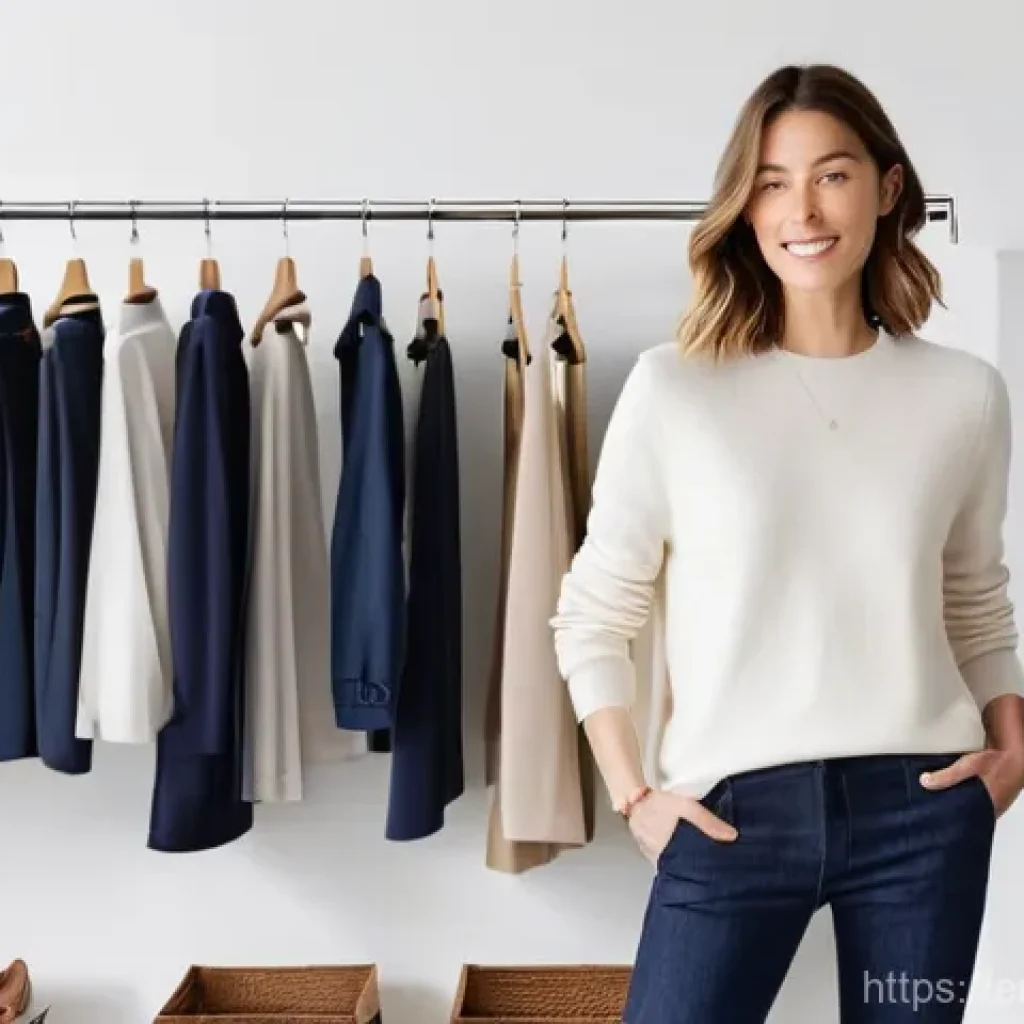 패션 코디네이터의 패션 예산 관리 - **Capsule Wardrobe Harmony:**
    A bright, clean, and elegantly organized walk-in closet bathed in ...