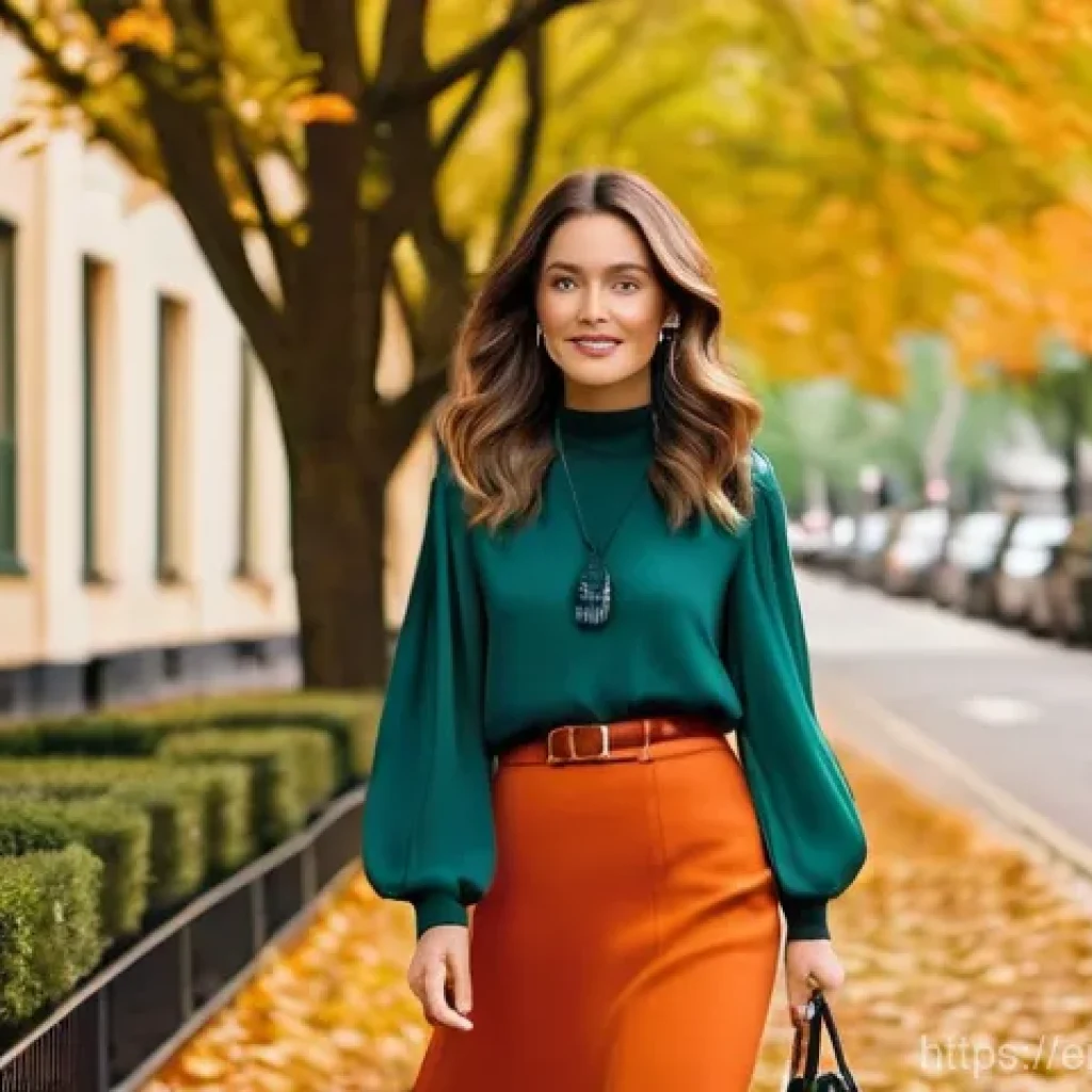 패션 코디네이터 패턴 이해하기 - **A sophisticated young woman showcasing complementary color harmony and subtle layering for an autu...