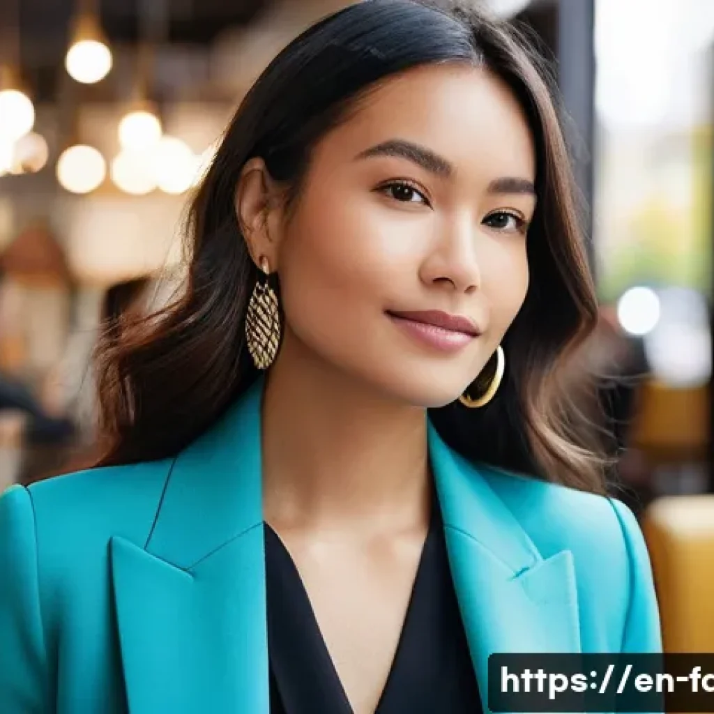 패션 코디네이터 직업 전망 - **Prompt:** A chic and confident female fashion coordinator, in her early 30s, dressed in a tailored...