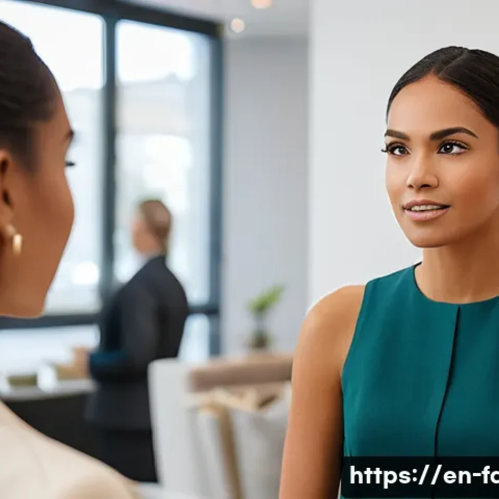 패션 코디네이터의 전문적인 상담 스킬 - A professional fashion consultant attentively listening to a diverse client in a modern boutique set...