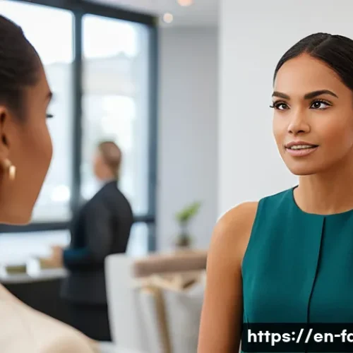 패션 코디네이터의 전문적인 상담 스킬 - A professional fashion consultant attentively listening to a diverse client in a modern boutique set...