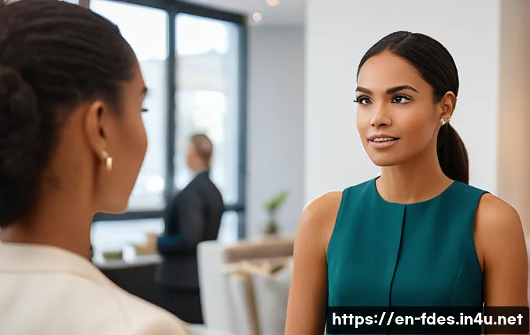 패션 코디네이터의 전문적인 상담 스킬 - A professional fashion consultant attentively listening to a diverse client in a modern boutique set...