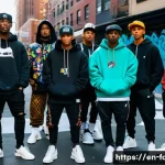 Home 22 패션 코디네이터의 지역별 패션 차이 - A vibrant urban street scene in New York City showcasing diverse young adults wearing layered street...