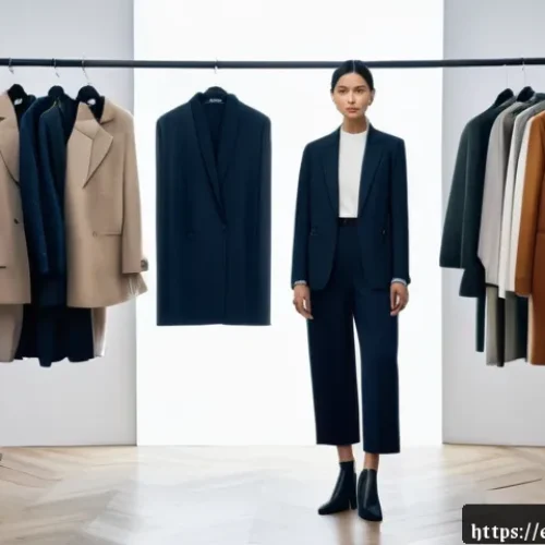 Home 32 패션 코디네이터의 성공 사례 인터뷰 - A modern fashion coordinator in a sleek, minimalist studio setting, thoughtfully selecting outfits o...