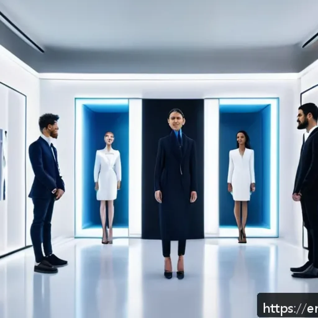 패션 코디네이터의 미래 직업 전망 - A futuristic fashion studio featuring a diverse group of stylists using advanced 3D modeling softwar...
