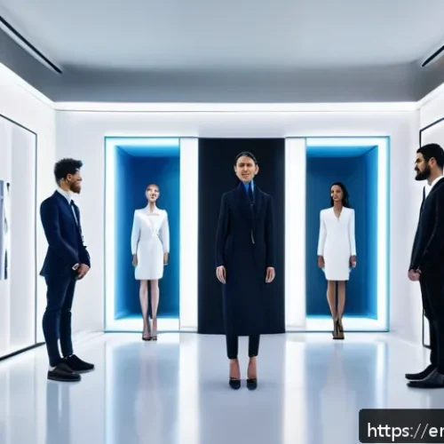 Home 31 패션 코디네이터의 미래 직업 전망 - A futuristic fashion studio featuring a diverse group of stylists using advanced 3D modeling softwar...