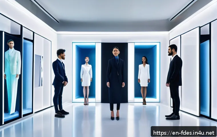 패션 코디네이터의 미래 직업 전망 - A futuristic fashion studio featuring a diverse group of stylists using advanced 3D modeling softwar...