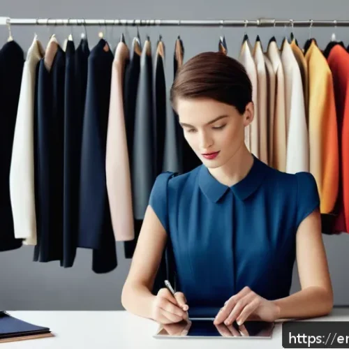 Home 17 패션 코디네이터 프리랜서로 일하는 법 - A stylish freelance fashion stylist in a modern studio, surrounded by clothing racks featuring a mix...