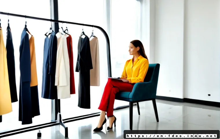 Home 17 패션 코디네이터의 패션 심리학 - Photorealistic fashion psychology consultation in a bright modern studio, a thoughtful female fashio...