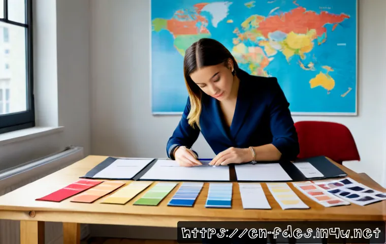 패션 코디네이터의 글로벌 시장 분석 - Photorealistic fashion coordinator in a bright New York design studio, reviewing diverse seasonal cl...